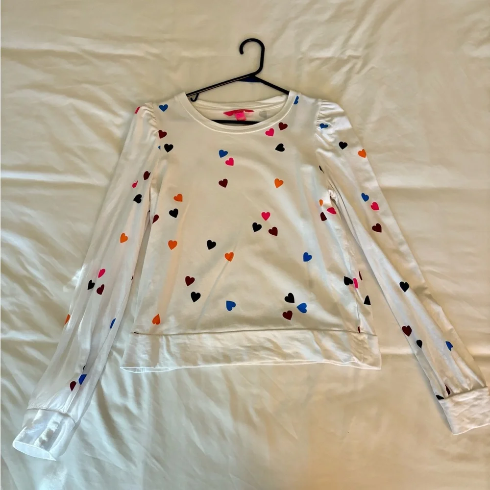 Lily Pulitzer Jensen Hearts White Puff Sleeve Sweatshirt Medium - Picture 2 of 5